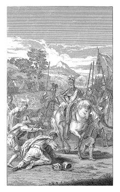 Yenilen general Francois Morellon La Cave, 1706 - 1768 Bir generalin önünde diz çökerek mağlup oldular..