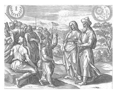 Joseph 'in rüyaları, Hans Collaert, 1596 - 1643 Joseph rüyalarını ailesine ve kardeşlerine açıklar. Üst taraf, kardeşlerinin demetlerinin Yusuf 'un önünde eğildiği demetlerin rüyasını terk etti..