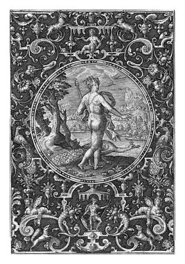 Adriaen Collaert 'ten sonra, 1570 - 1618 Juno' nun tavus kuşu ayaklarının dibinde. Çerçevenin içinde en alttaki gölgeliğin altında bir savaşçı var..