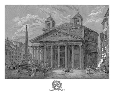 Pantheon Roma 'da, Domenico Amici, 1845 Pantheon ve Piazza della Rotonda Roma' da.