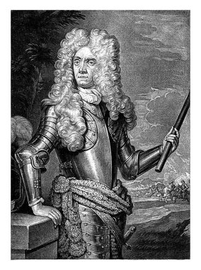 Jacob Baron van Wassenaer 'in portresi Obdam Lordu Pieter Schenk (I), Gottfried Kneller' den sonra, 1670 - 1713 Jacob Baron van Wassenaer Obdam Lordu, bir komuta personeli elinde tutuyordu..