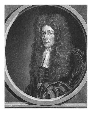 Lucas Schrack 'in portresi, Pieter Schenk (I), Isaac Fisches (II)' den sonra, 1670 - 1713 Lucas Schrack, Augsburg 'da hekim. Boynunda madalyonlu bir zincir.