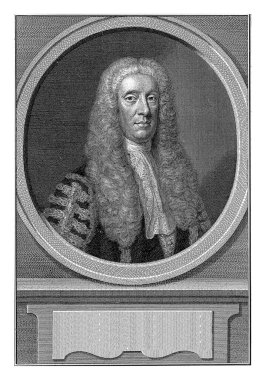 John Strange 'in portresi, Jacob Houbraken, 1754 - 1780 John Strange' in sağındaki oval bir madalyondaki büst, Latince üç satırın yer aldığı bir kaideye dayanıyor..