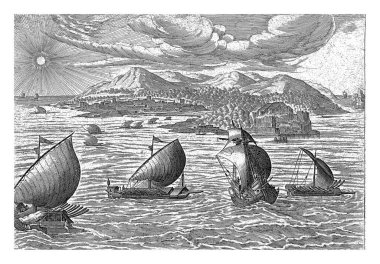 Cagliari Limanı manzaralı, Hendrick van Cleve, 1585 Sardunya Limanı manzaralı. Ön planda birkaç gemi var..
