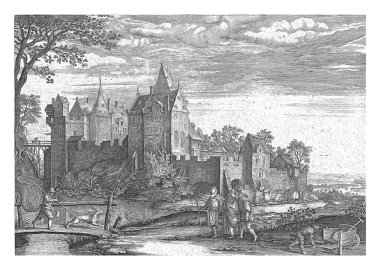 Emmaus 'ta akşam yemeği, Hendrick Hondius (I), Pieter Brueghel' den sonra, 1648 havarileri, Cleopas ve (geleneğe göre) Peter, yükselen İsa ile birlikte Emmaus köyüne gider..