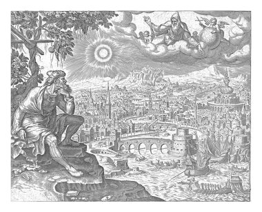 Jonah 1596-1633 yılları arasında Maarten van Heemskerck 'ten sonra Phillips Galle adlı su kabağının altında oturur. Jonah Ninova şehrinin yukarısındaki bir kayada oturur ve Tanrı ile konuşur..