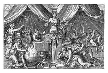 Hırs ve Tembellik alegorisi, Johannes Wierix (muhtemelen), Gerard van Groeningen 'den sonra, 1574 Face iki çadırda, bir balıkçılla ayrılmıştır. Hırs (Hırs) solda resmedilmiştir..