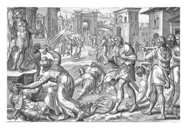 Mattathias, Kral 'ın emriyle Modein' de mihrapta kurban vermek isteyen bir Yahudi 'yi ve kralın temsilcisini öldürdü..