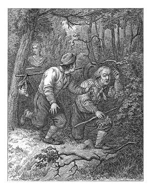 Ormanda kaçan iki adam, Johannes Christiaan Bendorp, Reinier Craeyvanger 'dan sonra, 1776 - 1847, eski oyma..