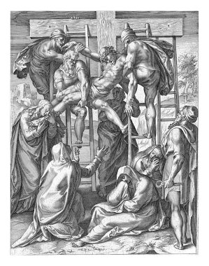 Cornelis Cort, Girolamo Muziano 'dan sonra 1568 İsa, çarmıhtan Nicodemus ve Arimathealı Joseph tarafından indirilmiştir..