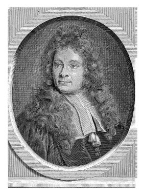 Steven Blankaart 'ın portresi, Gilliam van der Gouwen, 1670 - 1740 yılları arasında Hollandalı bir doktor, fizikçi ve böcek bilimci olan Steven Blankaart' ın oval çerçevedeki portresi.
