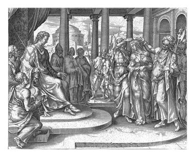 Susanna, Maarten van Heemskerck 'ten sonra, 1570-1612 yılları arasında, büyükler tarafından suçlanan Harmen Jansz Muller, mahkemede, Susanna' yı haksız yere suçladı. Peçesini kafasından çektiler..