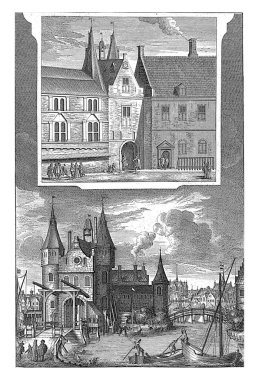 Regulierspoort ve Amsterdam 'daki Inn de Munt, Jan Goeree, bilinmeyen bir yerden sonra, 1782 Regulierspoort (iç ve dış) ve Amsterdam' daki Inn de Munt (iç ve dış) manzaralı iki sahne.