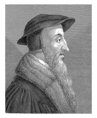 John Calvin 'in portresi, Moritz Steinla, 1801 - 1858, eski gravür, eski gravür.