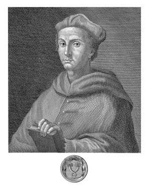 Bernardo Dovizi 'nin portresi, Francesco Allegrini, Giuseppe Zocchi' den sonra, 1766 Bernardo Dovizi Portresi (Kardinal Bibiena), elinde bir kitapla.