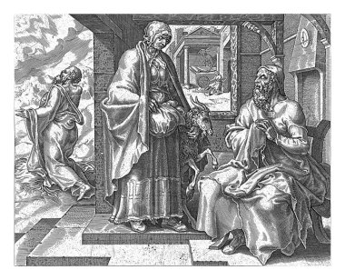 Tobit ve Anna keçi ile birlikte, isimsiz, Maarten van Heemskerck 'ten sonra, 1556 - 1633 Anna kör Tobit önünde keçinin yanında duruyor, Anna' nın hayvanı çaldığını düşünüyor..