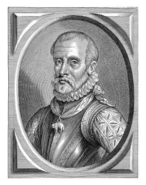 Philips de Montmorency 'nin portresi, Pieter de Jode. Montmorency Kontu Philips' in portresi. Boynunda Altın Post Nişanı 'nın kolyesi olan bir kurdele takıyor..