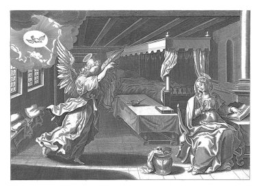 Anonim olarak, Cornelis Galle 'den (I) sonra, Maerten de Vos' tan (1630 - 1702) sonra Cebrail Meryem 'e hamile kalacağını ilan eder..