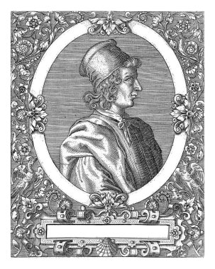 Poggio Bracciolini 'nin Portresi, Theodor de Bry, Jean Jacques Boissard' dan sonra, 1597 - 1599 yılları arasında İtalyan hümanist Gian Francesco Poggio Bracciolini 'nin portresi,.