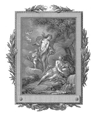 Venüs ve Cupid Calypso 'da, Jean-Baptiste Tilliard, Charles Monnet' ten sonra, 1785 Kalipso, şelalenin yanındaki bir kayanın üzerinde otururken, Venüs tarafından ziyaret edilir..