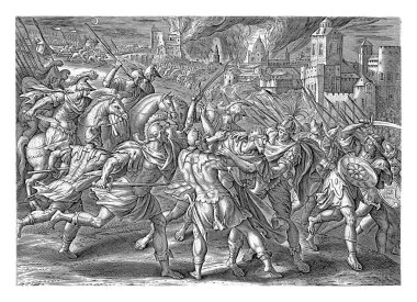 Kral Sedekiah 'ın ele geçirilmesi, Antonie Wierix (II), Maerten de Vos' tan sonra, 1643 yılında Kral Sedekiah Ürdün Vadisi 'ne doğru gece şehirden kaçtığında, Chaldean ordusu tarafından esir alınır.