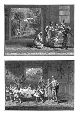 Hint İsa 'nın Doğumu ve İsim Töreni, Bernard Picart (atölye çalışması), Bernard Picart' tan sonra, 1728 Çarşaf Hint ayinlerinin iki temsili.