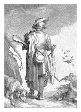 Sonbahar, Frederick Bloemaert, Abraham Bloemaert 'den sonra, 1632 - 1670 Bir avcı, arkadan görüldü, bir tüfek, kesesi ve eve giderken bir av tüfeği ile.