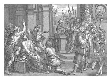 Dikenlerin taç giyme töreni, Pieter de Bailliu 'dan (I) sonra, Abraham van Diepenbeeck' ten sonra, 1630 - 1702 Men İsa 'nın dikenli tacını kafasına geçirdi. Bir adam önünde diz çöküyor..