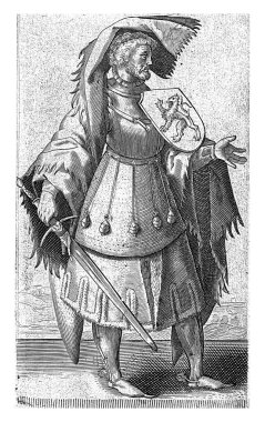VI. Dirk 'ün portresi, Hollanda Kontu Adriaen Matham, 1620 Hollanda Kontu VI. Dirk' ün portresi, sağ tarafında Hollanda arması omuzunda..
