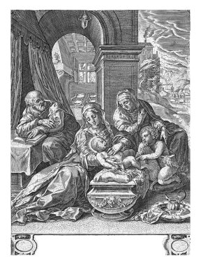 Vaftizci Anna ve Vaftizci John ile Kutsal Aile, Cornelis Cort, Taddeo Zuccaro 'dan sonra, 1575' te, bir atari salonunun önünde, Mary, Anna ve Vaftizci Yahya kuzuyla birlikte oturuyorlar..