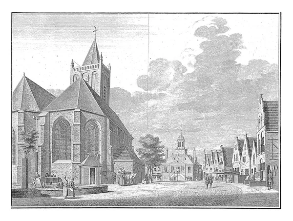 Vlaardingen 'deki Markt' taki Grote Kerk ve Old Town Hall manzarası, Jan Caspar Philips, Cornelis Pronk 'tan sonra, 1744 - 1775 Grote Kerk (solda) ve Old Town Hall.