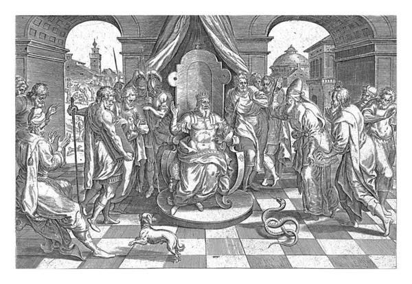Musa ve Harun ve Firavun Johannes Wierix, Marten van Cleve 'den sonra 1639 Musa ve Harun Firavun' la konuştular. (Musa), asasını attı, bir de (baktılar ki) o apaçık bir ejderha!.