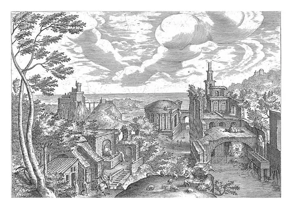 Landskap Med Ruiner Adriaen Collaert Etter Hendrick Van Cleve 1587 – stockfoto