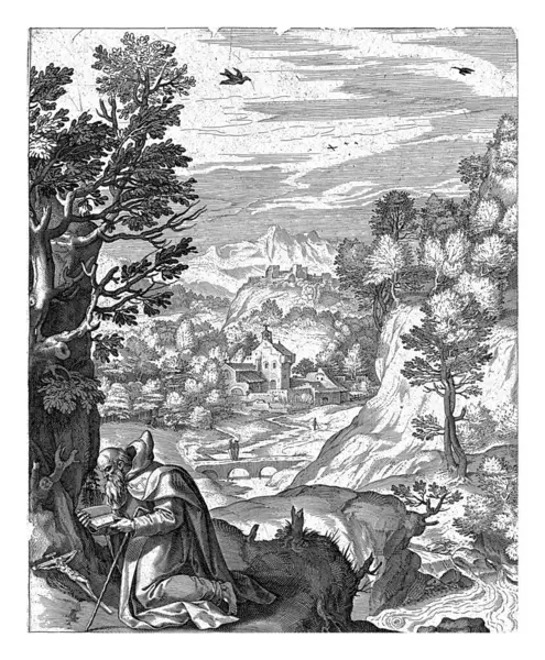荒野中的圣安东尼 Saint Anthony Wilderness Johann Sadeler 1580 1600 Saint Anthony — 图库照片
