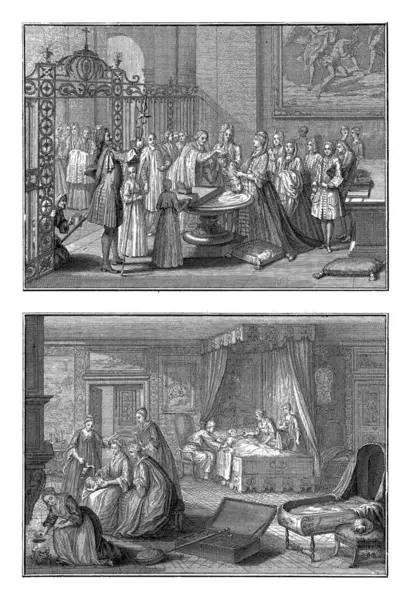 Catholic Baptism Priest Catholic Baptism Midwife Bernard Picart Workshop 1722 — Stock Photo, Image