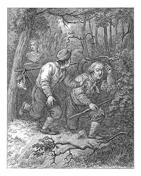 Two Fleeing Men Woods Johannes Christiaan Bendorp Reinier Craeyvanger 1776 — Stock Photo, Image