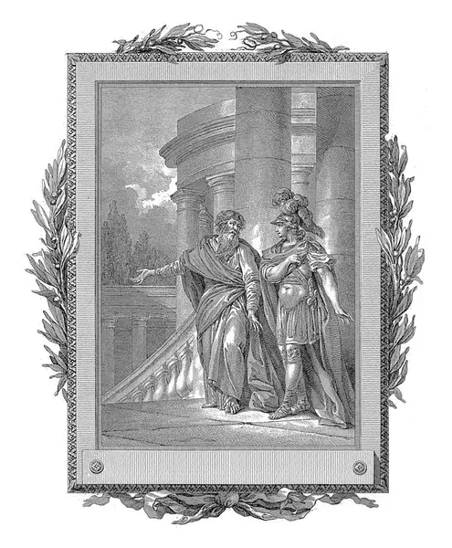 メンターはテレマカスに シャルル 1785年のメンター とテレマカウス が階段の上のポルチコで会話した後 サレント ジャン バティスト ティリアードの改革について語る — ストック写真
