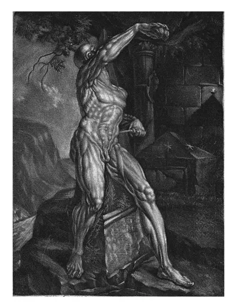 Anatomical Representation Man Stabbing Himself Side Dagger Jan Groot 1698 — Stock Photo, Image