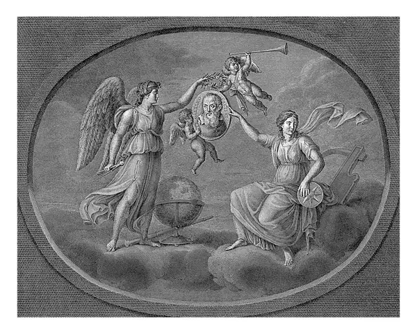 Galileo Galilei 'nin alegorisi, Carlo Lasinio, Raphael' den sonra, 1769 - 1838 Alegorik temsili, elinde Galileo Galilei 'nin portresi olan iki putti.