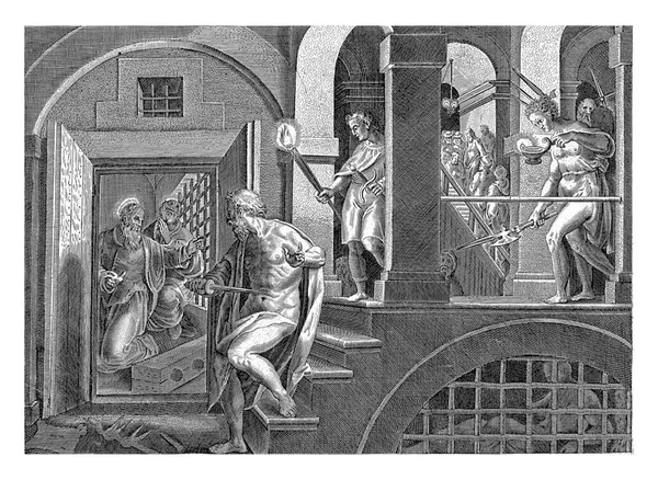 フィリップス ガレル ジャン ヴァン ストレートの後 1646年 フィリピの監獄人が刑務所のドアが開いていることに気付いたときに自殺を試みる — ストック写真
