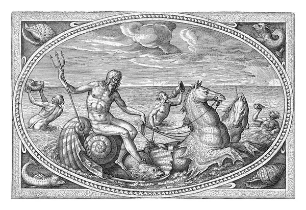 Neptune Adriaen Collaert Podle Philips Galle 1570 1618 Oválném Rámu — Stock fotografie