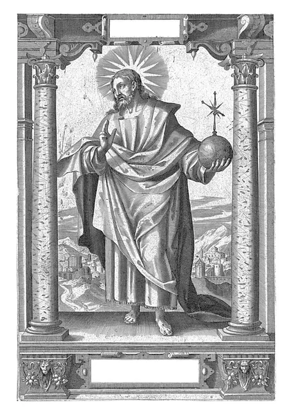 Christ Salvator Mundi Dietrich Kruger 1614 Bible Passage Mat Cartouche — Stock Photo, Image