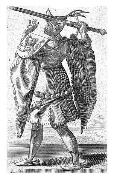 フロリス4世の肖像画 オランダ伯アデリアン マッサム 1620年のフロリス4世肖像画 オランダ伯爵 肩にオランダの紋章と剣の装甲に立っている — ストック写真
