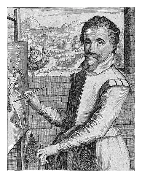 Portret Adama Elsheimera Simon Frisius 1610 Portret Połowy Długości Lewo — Zdjęcie stockowe