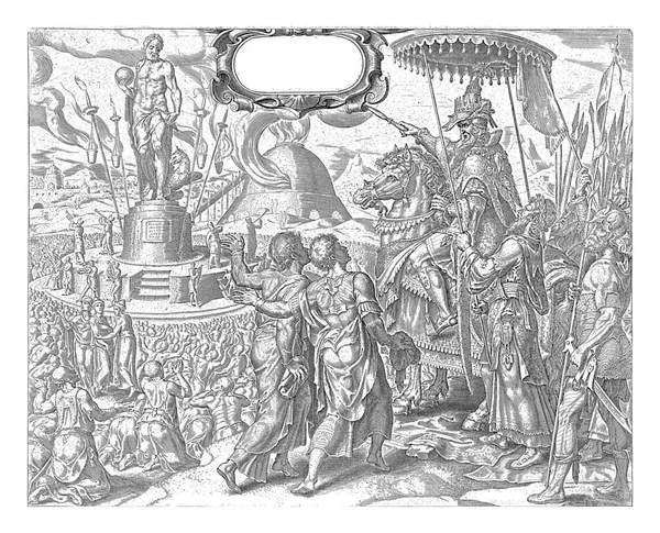 Nebuchadnezzar Accuses Shadrach Meshach Abednego Philip Galle Maarten Van Heemskerck — Stock Photo, Image