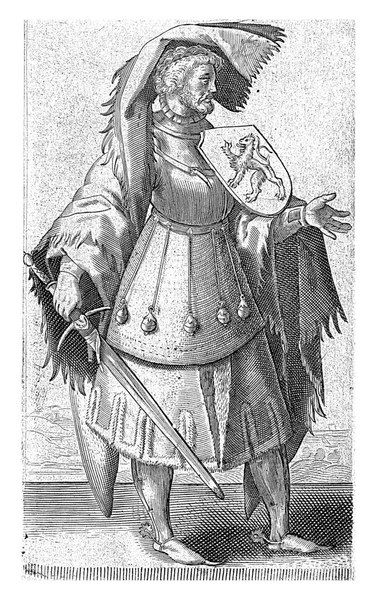 ディルク6世の肖像画 オランダ伯アデリアン マッサム 1620年のディルク6世肖像画 オランダ伯爵 肩にオランダの紋章を装甲した右腕に立っている — ストック写真