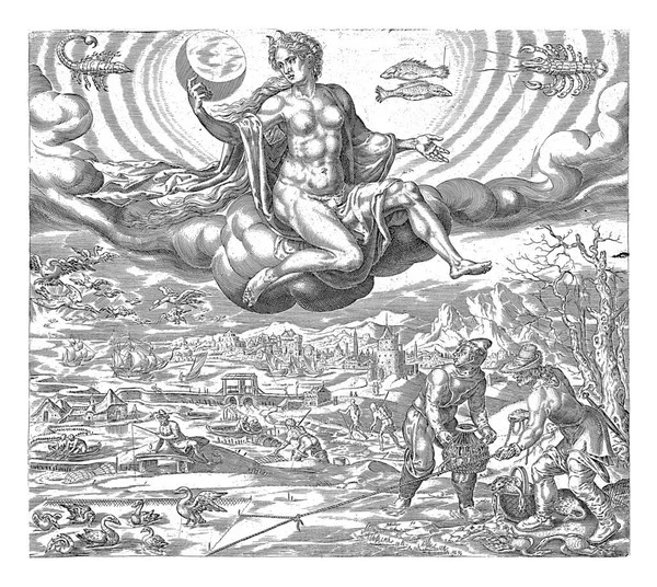 赫姆斯克尔克的 1566年月月 穆勒的口才 就坐在云彩之上 手里拿着新月形的月亮 — 图库照片