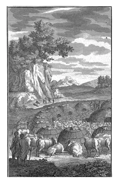 彼らの牛 ジャン カスパー フィリップス 1727 山岳地形のコイは 彼らの村の真ん中に彼らの羊と牛を飼育し 一緒に — ストック写真