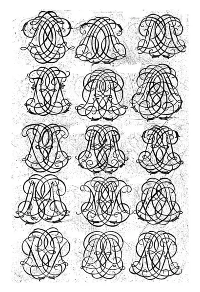 15个字母专图 Cdz Der Daniel Lafeuille 1690 1691从29个部分编号的叶中选出的数字专图 图库图片