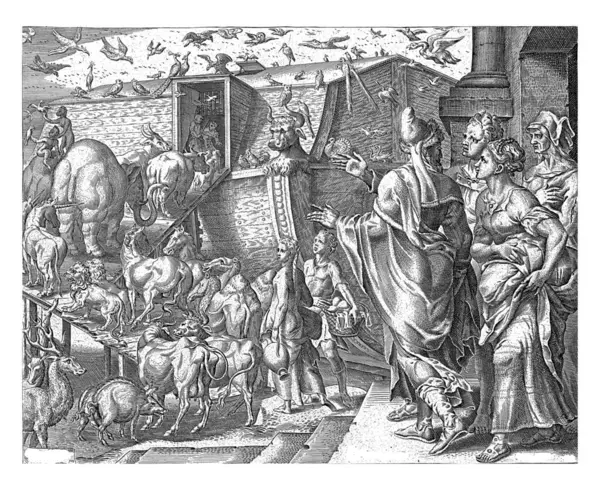Noe Jego Rodzina Oraz Zwierzęta Wsiadają Arkę Cornelis Cort Maarten Obrazy Stockowe bez tantiem